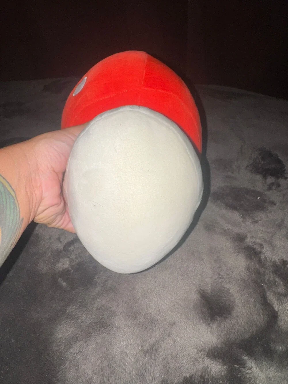 Red Mushroom Plush Toy White Stem Smiling Face Excellent